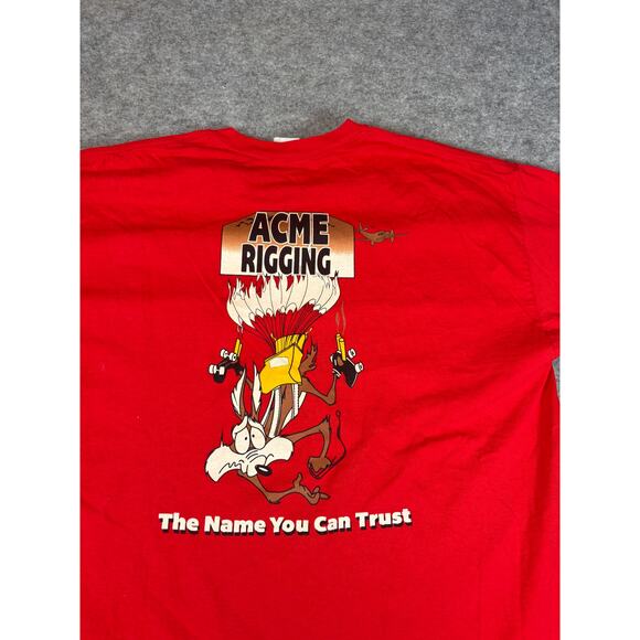 VINTAGE Looney Tunes ACME Rigging Coyote Shirt Mens XL Red Gildan Cartoons - Picture 4 of 5